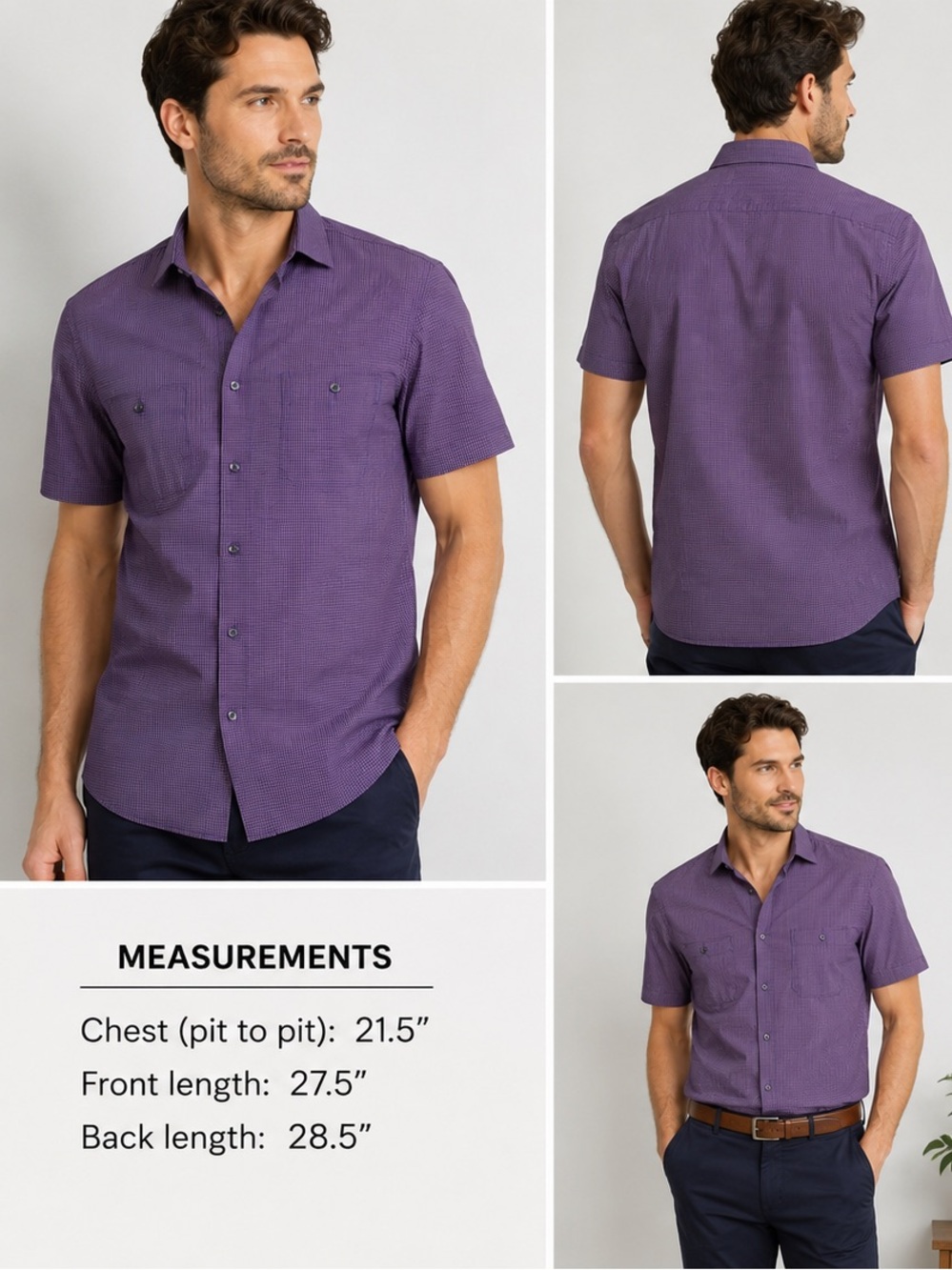 HUGO Hugo Boss Slim Line Purple Micro Check Button Up Shirt Men’s XL